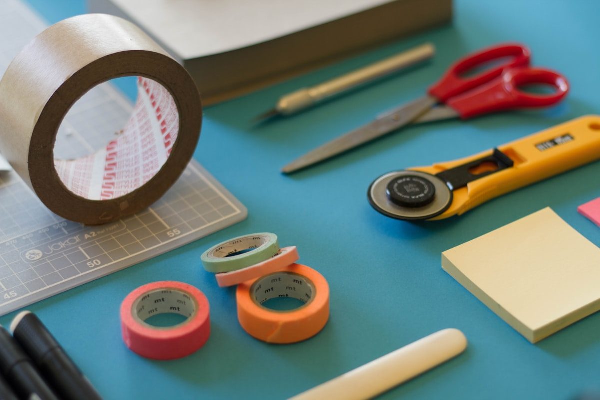 Handmade craft materials on a wooden table